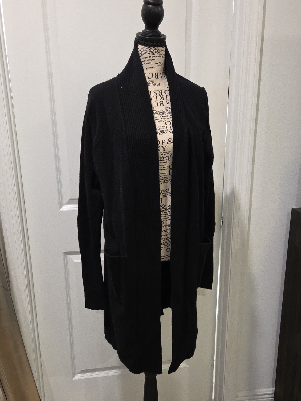 Style Portfolio Black Open Long Wool & Cashmere Cardigan with Pockets Size XL!